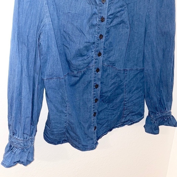 FREE PEOPLE | Ruched Chambray Button Front Blouse - Picture 3 of 7
